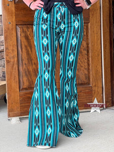 Load image into Gallery viewer, Aztec Serape Bell Bottom by Rock &amp; Roll ~ Teal - Henderson&#39;s Western Store
