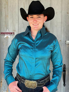 Load image into Gallery viewer, RHC Taffeta Concealed Zipper Show Shirt - Teal - Henderson&#39;s Western Store