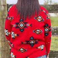 Ladies Wrangler Retro Sherpa Pullover ~ Red - Henderson's Western Store