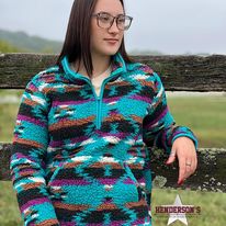 Load image into Gallery viewer, Ladies Wrangler Retro Sherpa Pullover ~ Turquoise - Henderson&#39;s Western Store