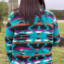 Ladies Wrangler Retro Sherpa Pullover ~ Turquoise - Henderson's Western Store
