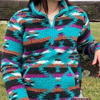 Ladies Wrangler Retro Sherpa Pullover ~ Turquoise - Henderson's Western Store