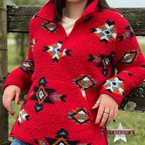 Ladies Wrangler Retro Sherpa Pullover ~ Red - Henderson's Western Store