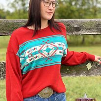 Aztec Slouchy Pullover by Rock & Roll ~ Rust - Henderson's Western Store