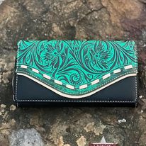 Trinity Ranch Tooled Wallet ~ Turquoise - Henderson's Western Store