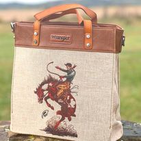 Load image into Gallery viewer, Wrangler Art Print Canvas Tote ~ Bronc - Henderson&#39;s Western Store
