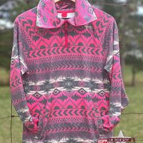 Ladies Aztec 1/4 Zip Pullover by Powder River ~ Hot Pink - Henderson's Western Store