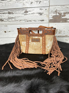 Wrangler Cowhide Top Handle Fringe Crossbody - Brown - Henderson's Western Store