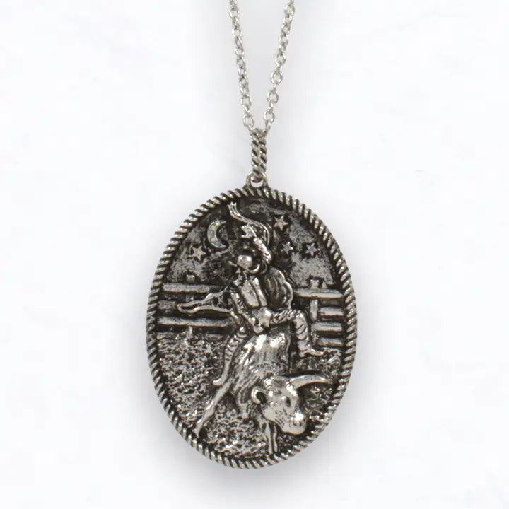 Oval Cowboy Bull Rider Pendant Necklace - Henderson's Western Store
