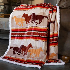 Load image into Gallery viewer, Southwest Running Horse Country Plush Fur Sherpa Fleece Throw Blanket - Henderson&#39;s Western Store