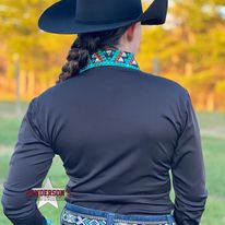 Load image into Gallery viewer, RHC Concealed Zipper Show Shirt - Black W/Teal - Henderson&#39;s Western Store