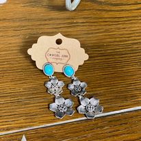 Silver Tone Textured Flower Dangle Post Earrings - Henderson's Western Store