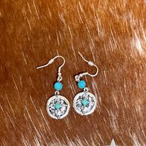 Load image into Gallery viewer, Silver Cross Earrings with Turquoise accents - Henderson&#39;s Western Store