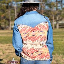Load image into Gallery viewer, Montana West Aztec Chambray Shirt - Henderson&#39;s Western Store