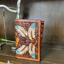 Hand Carved Painted Feather Wallet - Henderson's Western Store