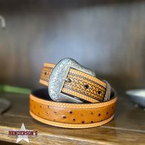 Basketweave Ostrich Print Leather Belt - Henderson's Western Store