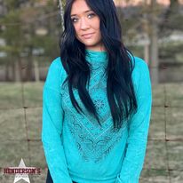 Load image into Gallery viewer, Cowgirl Legend Hoodie ~ Turquoise - Henderson&#39;s Western Store