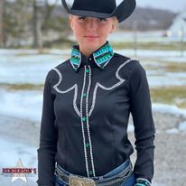 Load image into Gallery viewer, RHC Taffeta Bling Concealed Zipper Show Shirt - Black - Henderson&#39;s Western Store