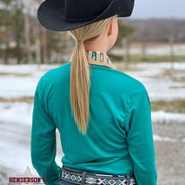 Load image into Gallery viewer, RHC Concealed Zipper Show Shirt - Teal W/Cream - Henderson&#39;s Western Store