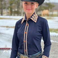 Load image into Gallery viewer, RHC Concealed Zipper Show Shirt - Navy W/Cream - Henderson&#39;s Western Store