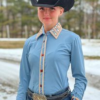 Load image into Gallery viewer, RHC Concealed Zipper Show Shirt - Sky Blue W/Cream - Henderson&#39;s Western Store