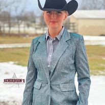 Load image into Gallery viewer, Ladies Iridescent Blazer by Rock &amp; Roll ~ Teal - Henderson&#39;s Western Store