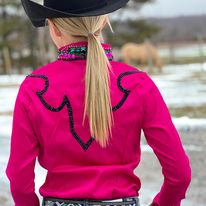 Load image into Gallery viewer, RHC Taffeta Bling Concealed Zipper Show Shirt - Hot Pink - Henderson&#39;s Western Store