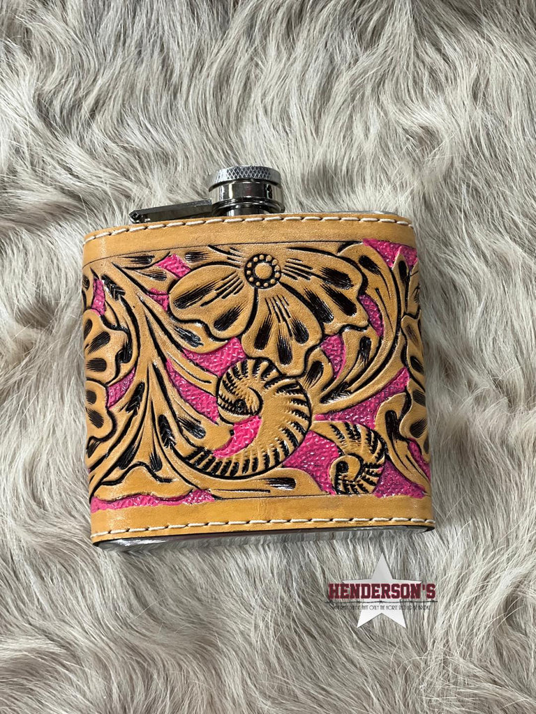 Leather Tooled Flask - 6 oz - Henderson's Western Store