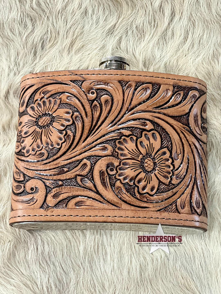 Leather Tooled Flask- 32 oz - Henderson's Western Store