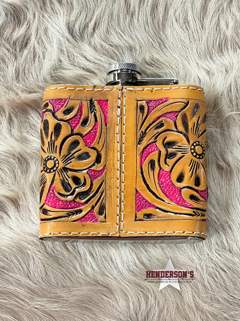Leather Tooled Flask - 6 oz - Henderson's Western Store