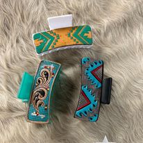 Tooled Leather Hair Clip Claws ~ Aztec - Henderson's Western Store