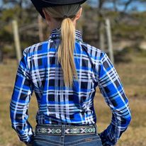 Load image into Gallery viewer, RHC Concealed Zipper Plaid Show Shirt - Blue - Henderson&#39;s Western Store