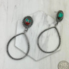 Metal Circle with Green Turquoise Stone Earrings - Henderson's Western Store