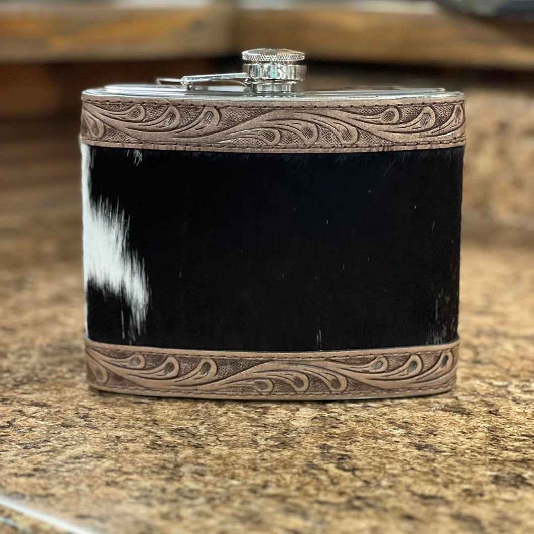 Cowhide & Tooled Leather Flask ~ 32oz - Henderson's Western Store