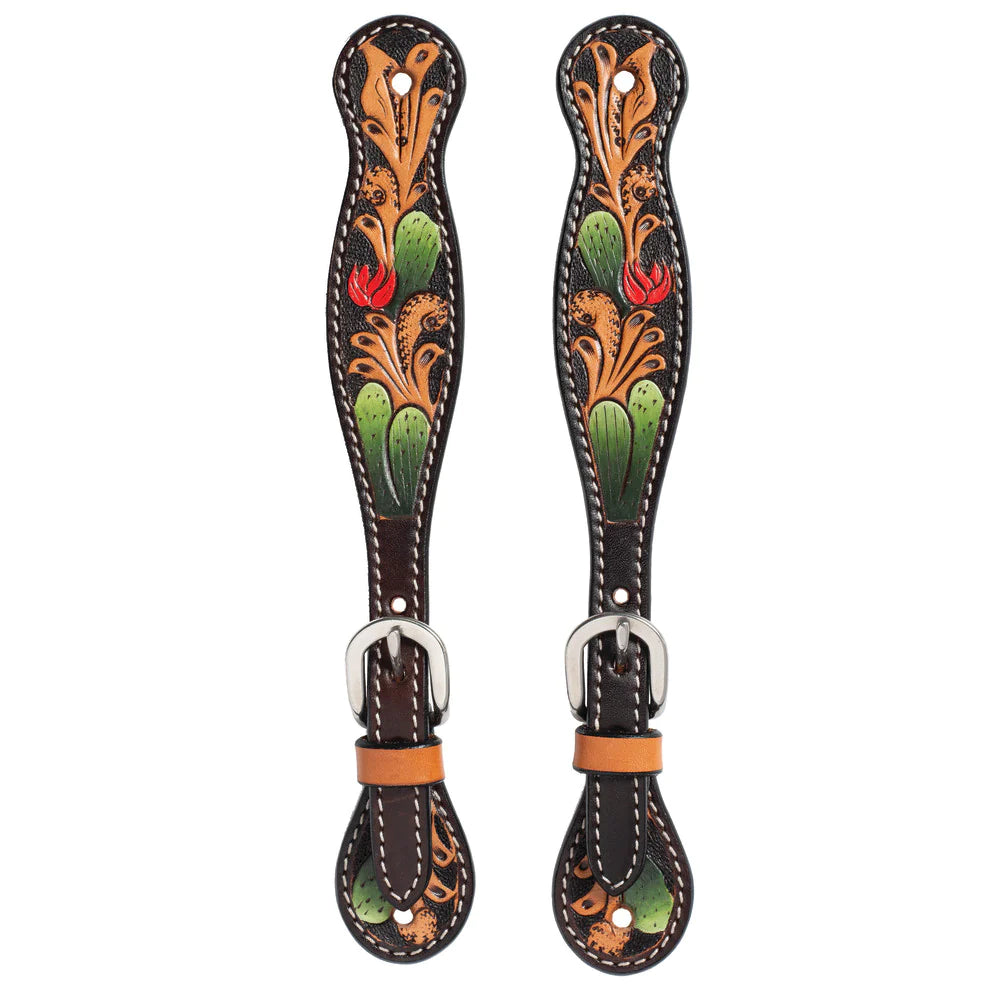 Ladies Turquoise Cross Spur Straps ~ Cactus Tooled - Henderson's Western Store