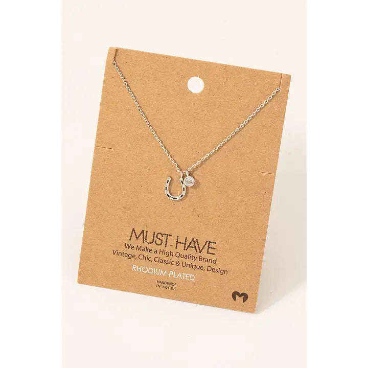 Dainty Dipped Horse Shoe W/Charm Necklace - Henderson's Western Store
