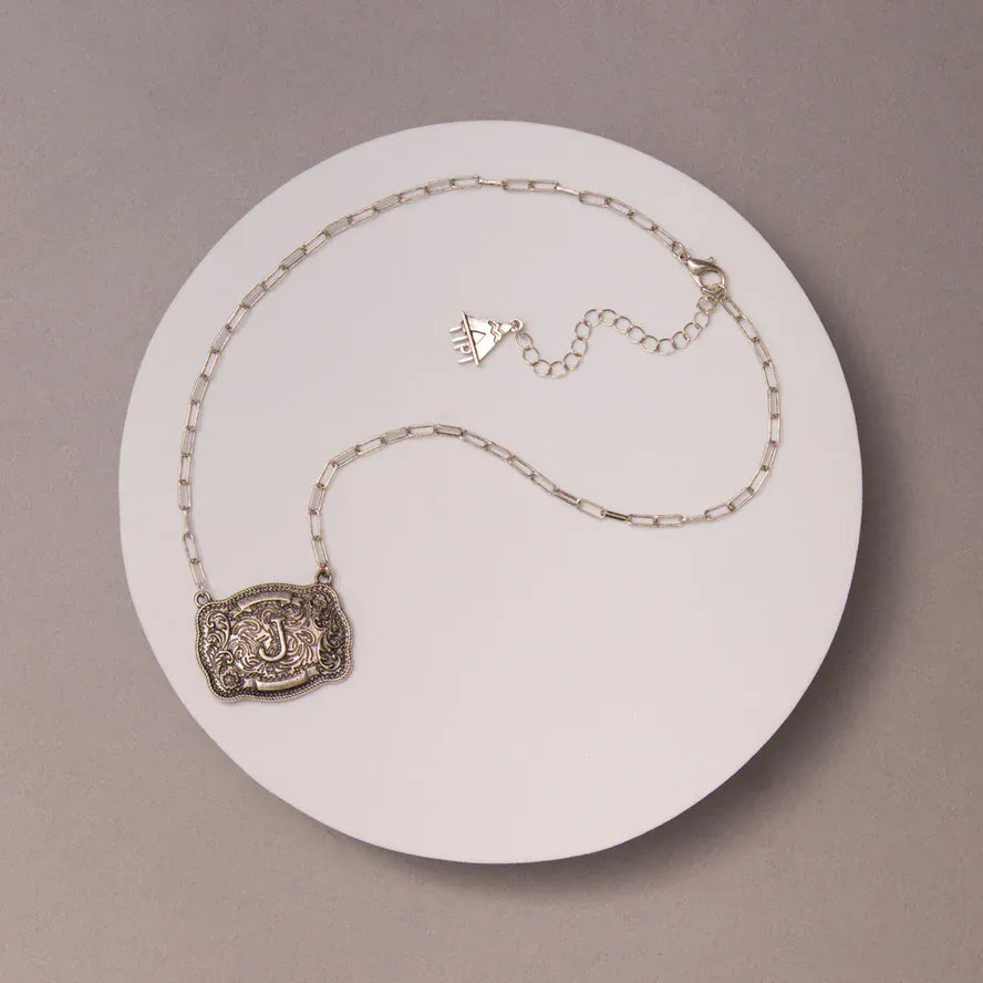 Western Buckle Initial Necklace ~ J - Henderson's Western Store