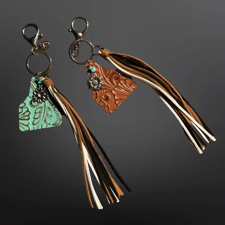 Turquoise Cow Tag Tassel Key Chain - Henderson's Western Store