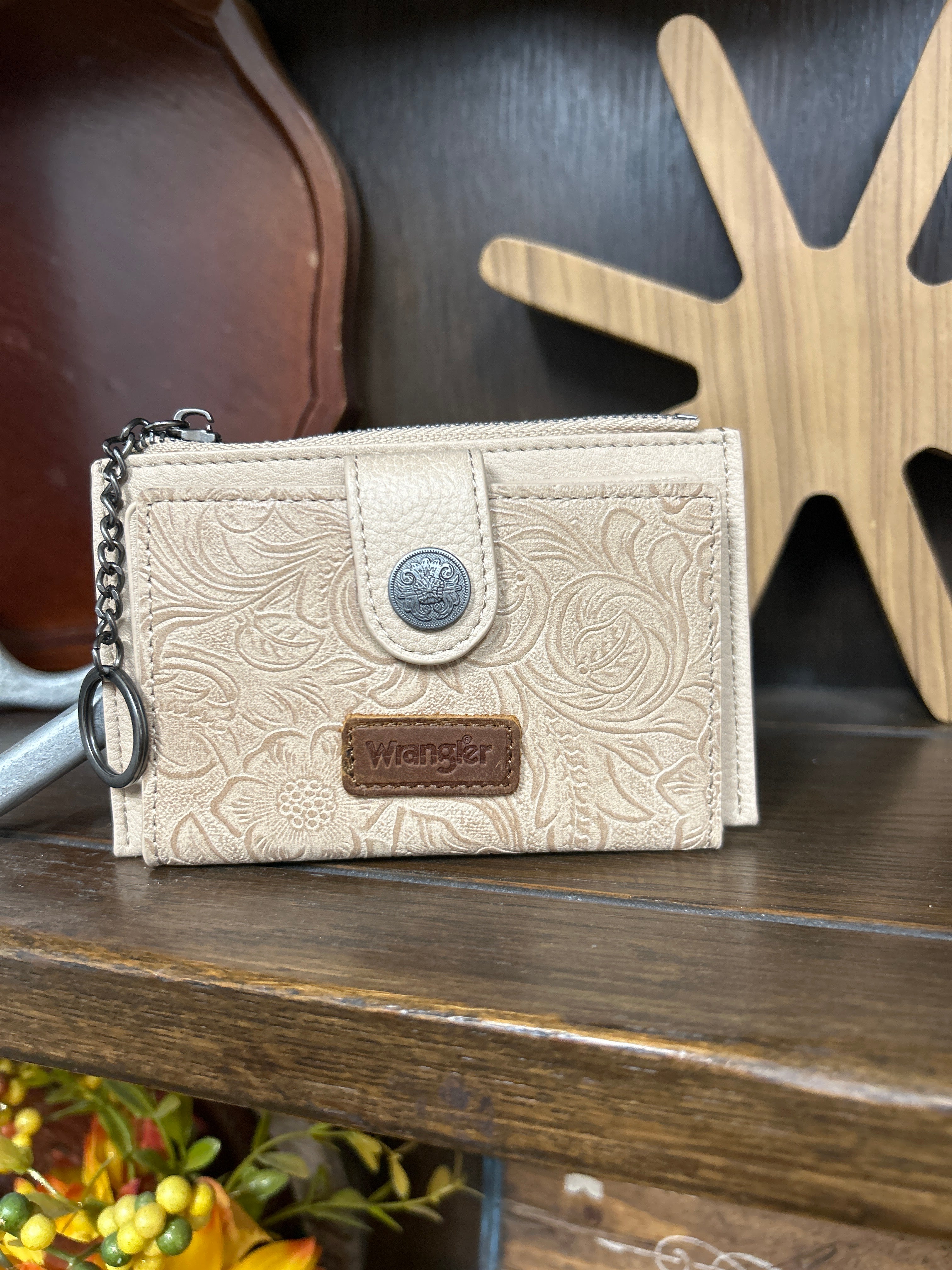Wrangler Floral Embossed Bi-fold Wallet ~ Tan - Henderson's Western Store