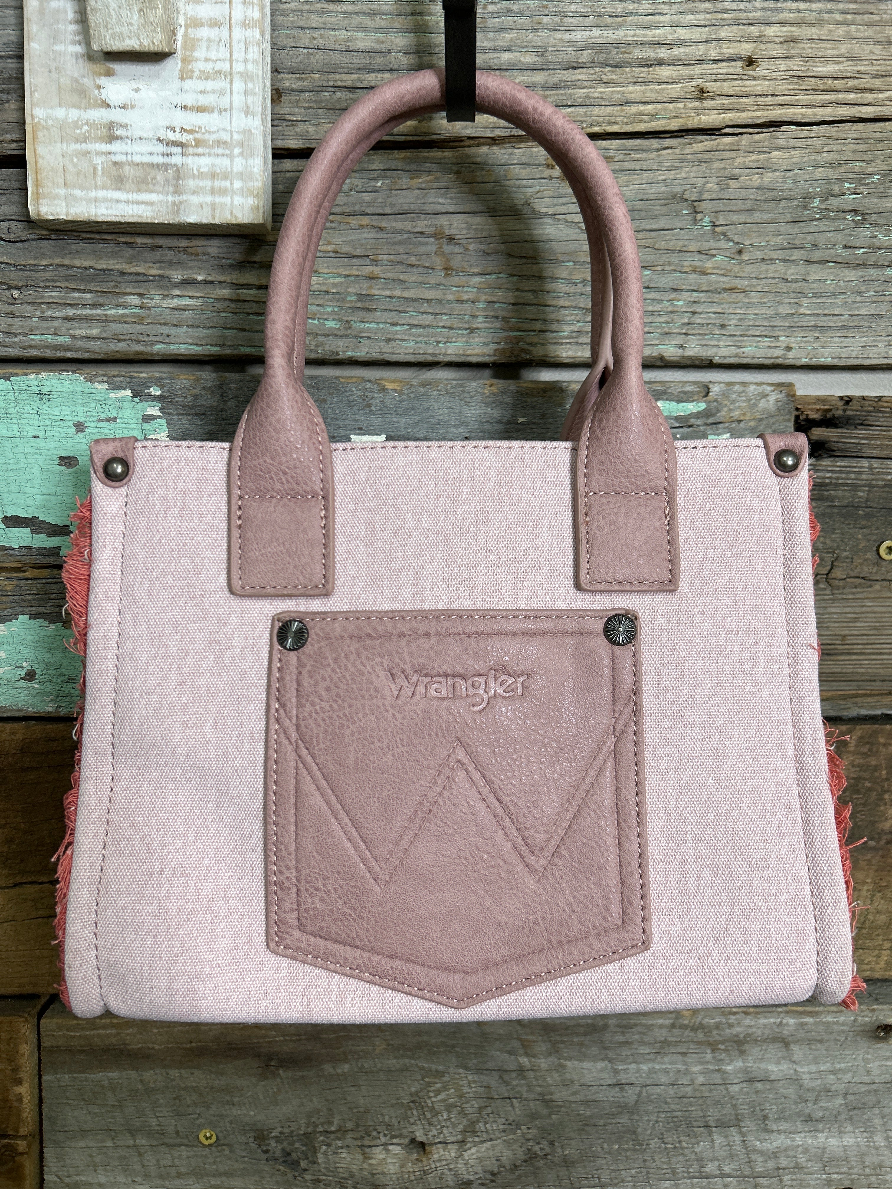 Wrangler Canvas Braided Fringe Tote Bag ~ Pink - Henderson's Western Store