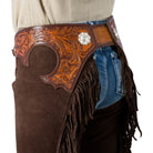 Suede Tooled Top Chaps ~ Chocolate - Henderson's Western Store