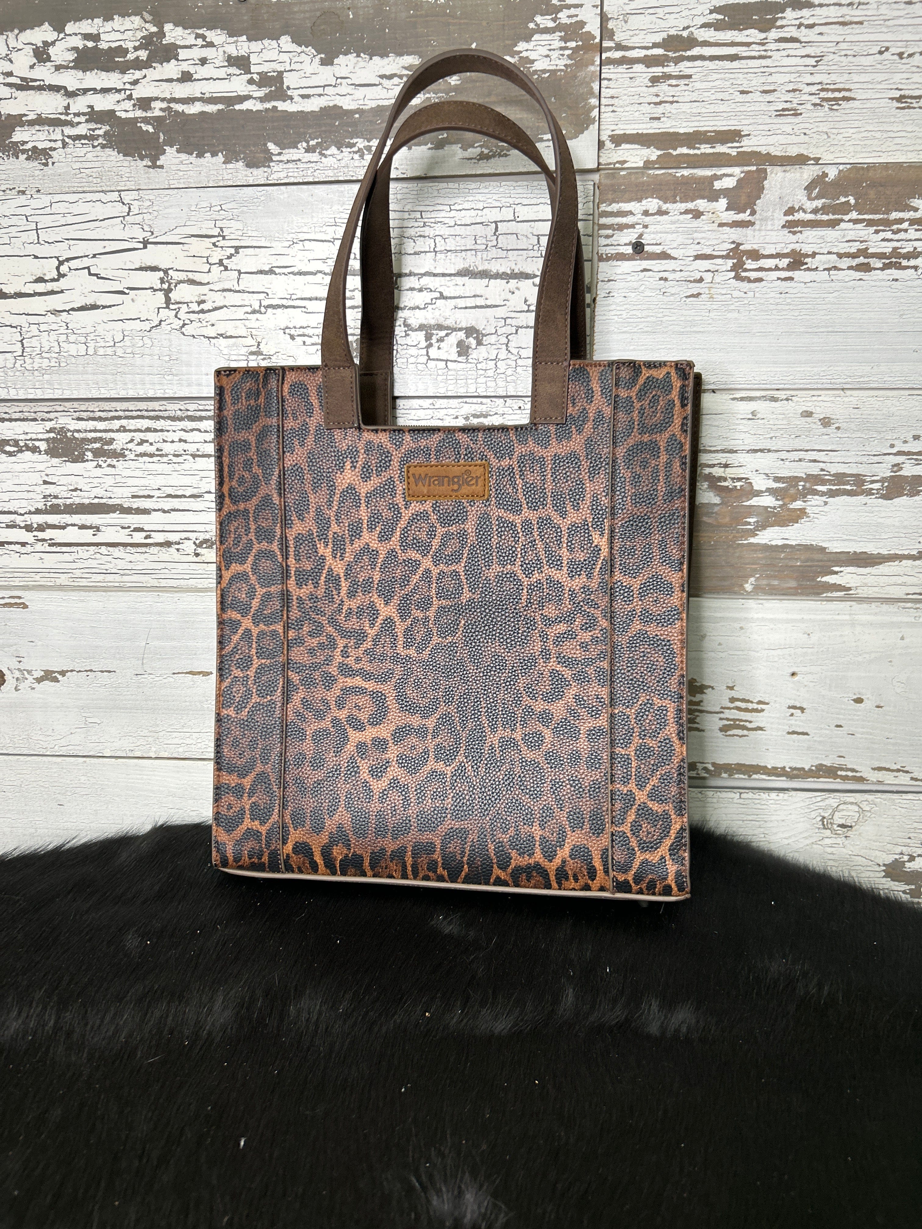 Wrangler Leopard Print Tote Bag- Coffee - Henderson's Western Store