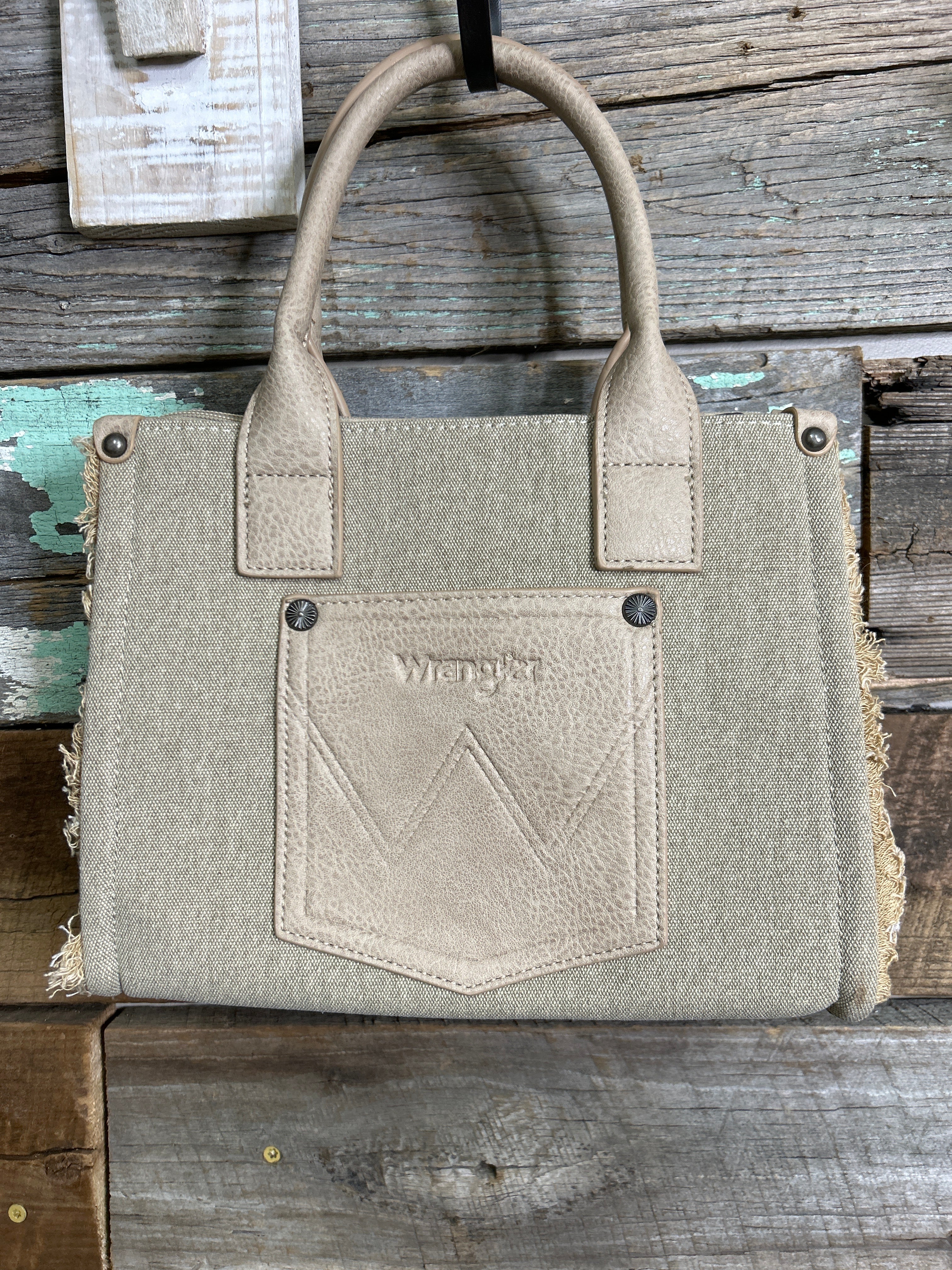 Wrangler Canvas Braided Fringe Tote Bag ~ Tan - Henderson's Western Store