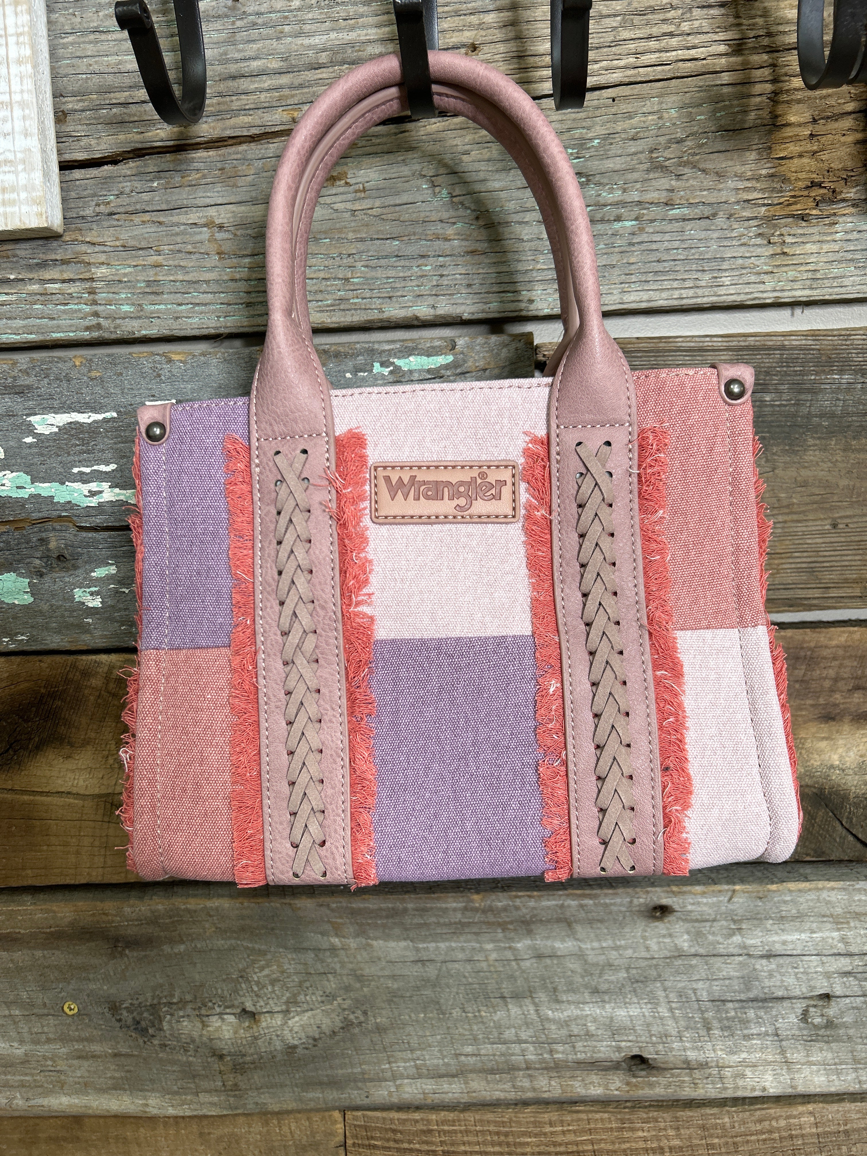 Wrangler Canvas Braided Fringe Tote Bag ~ Pink - Henderson's Western Store