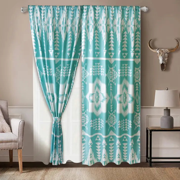 Western Linen Curtains ~ Turquoise - Henderson's Western Store