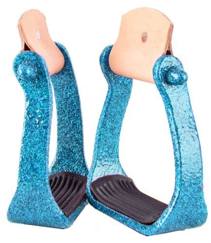 Glitter Epoxy Aluminum Stirrups ~ Teal - Henderson's Western Store
