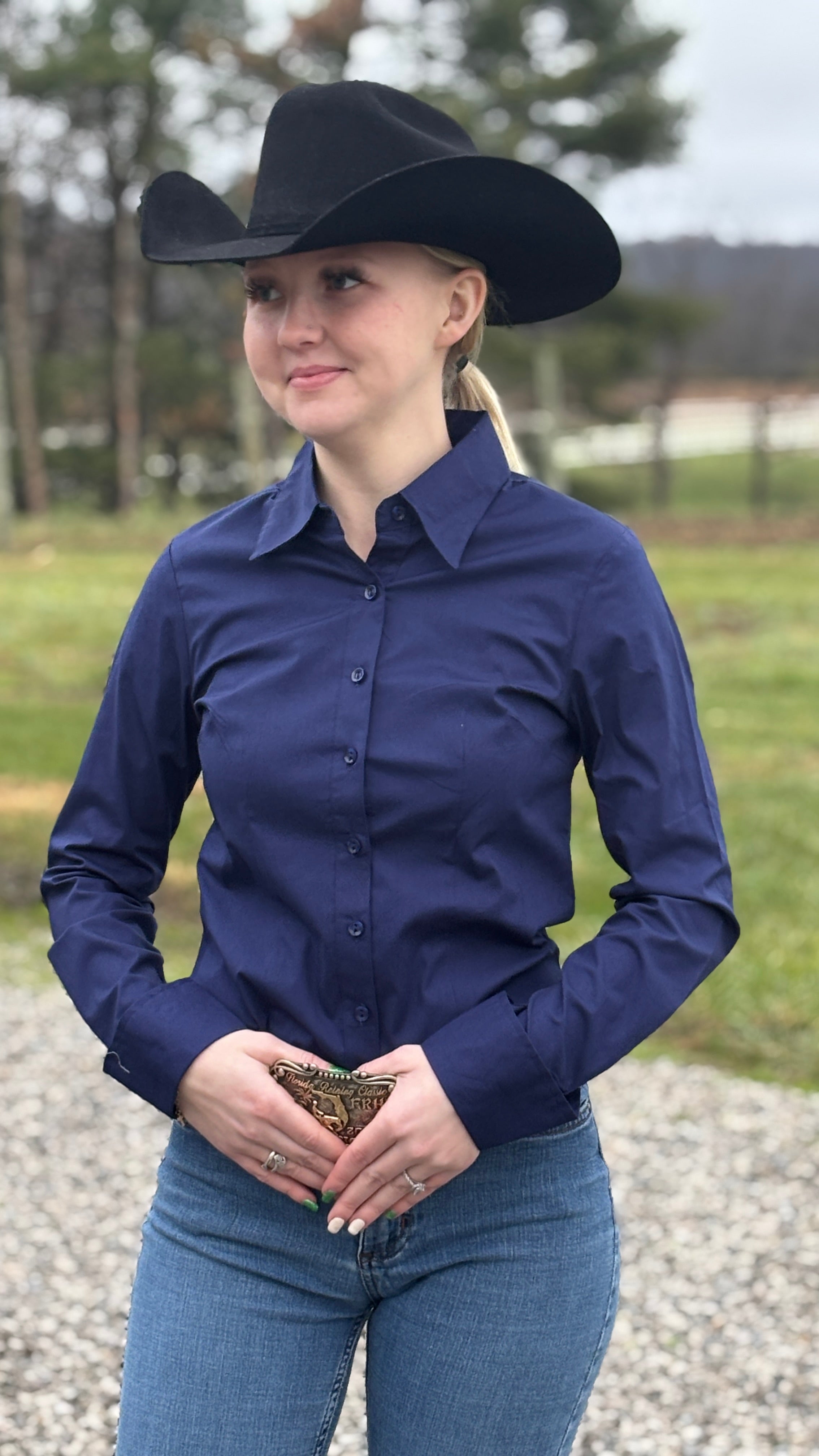 Solid Button Down Shirts ~ Navy - Henderson's Western Store