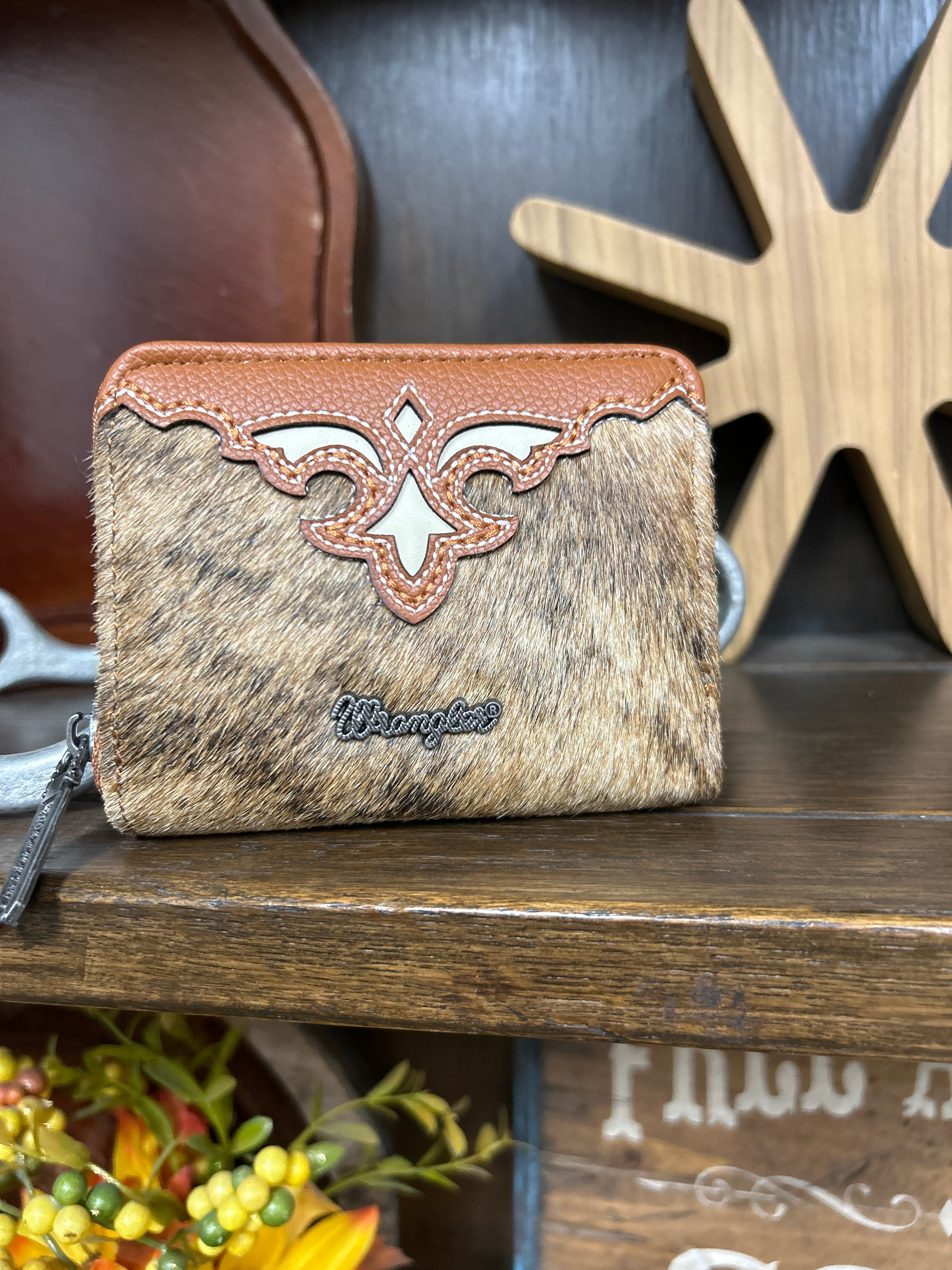 Wrangler Cowhide Zip-Around Wallet ~ Brown - Henderson's Western Store
