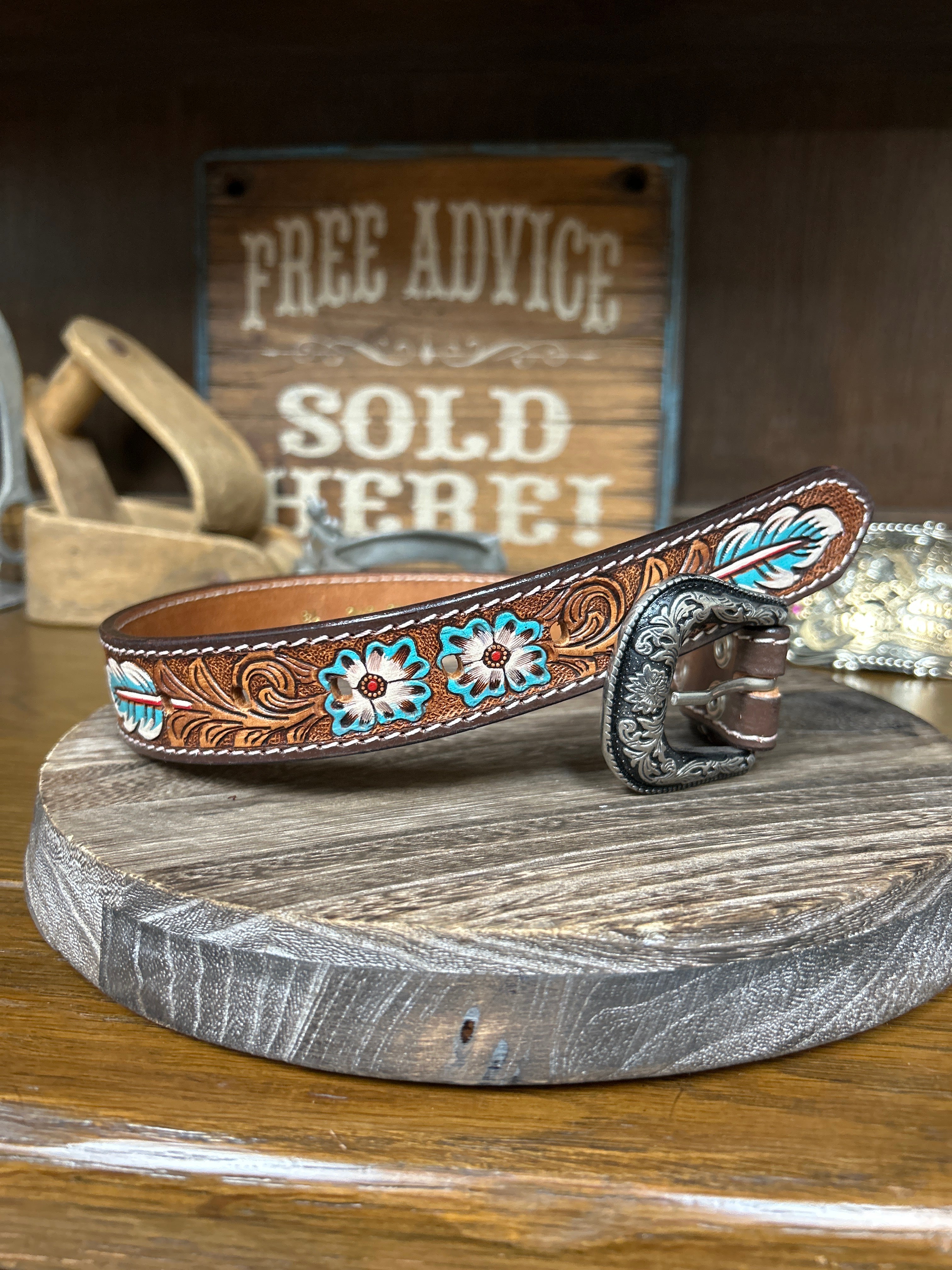 Leather Floral Tooler Feather Belt - Henderson's Western Store