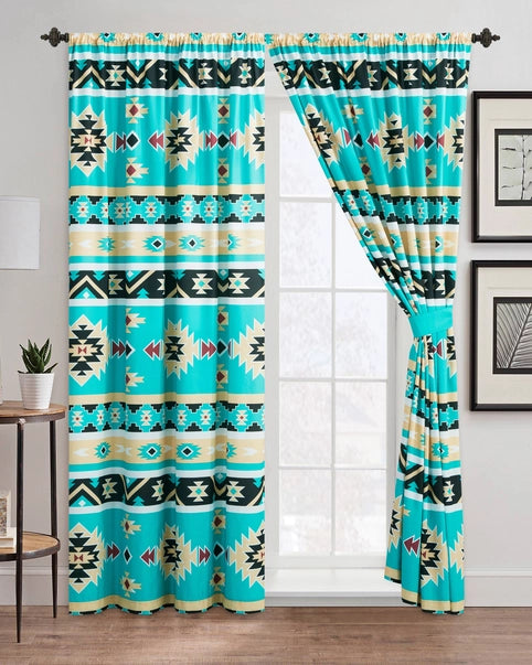 Western Linen Curtains ~ Turquoise Southwest - Henderson's Western Store